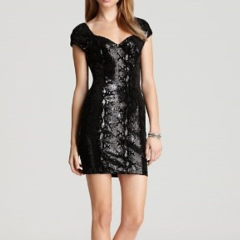 Black Velvet Sequins Cocktail Mini Dress